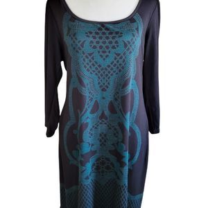 Max Studio | Women's Black Form Fitting Dress with Green Design | Size XL